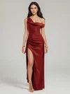 Sheath/Column One Shoulder Silk-like Satin Floor-length Ruched Formal Dresses PT02028896
