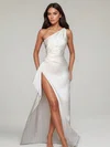 Sheath/Column One Shoulder Silk-like Satin Floor-length Ruched Formal Dresses PT02028897