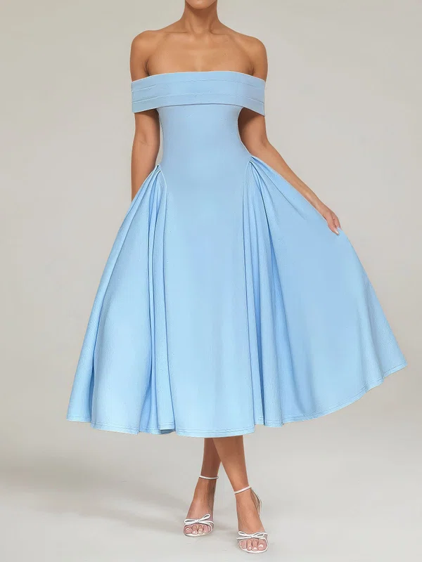 Ball Gown Off-the-shoulder Satin Ruched Long Homecoming Dresses PT02028898