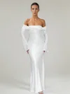 Sheath/Column Off-the-shoulder Silk-like Satin Floor-length Ruched Formal Dresses PT02028899