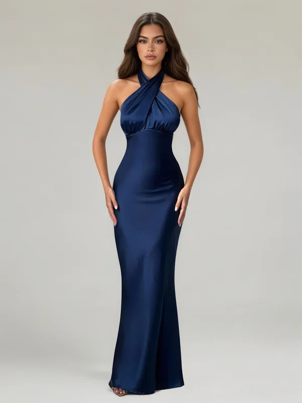 Sheath/Column Halter Silk-like Satin Floor-length Formal Dresses PT02028901