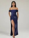 Sheath/Column Off-the-shoulder Silk-like Satin Floor-length Ruched Formal Dresses PT02028902