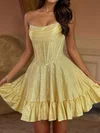 Sparkly A-line Satin Strapless Beaded Homecoming Dresses #Milly02054804