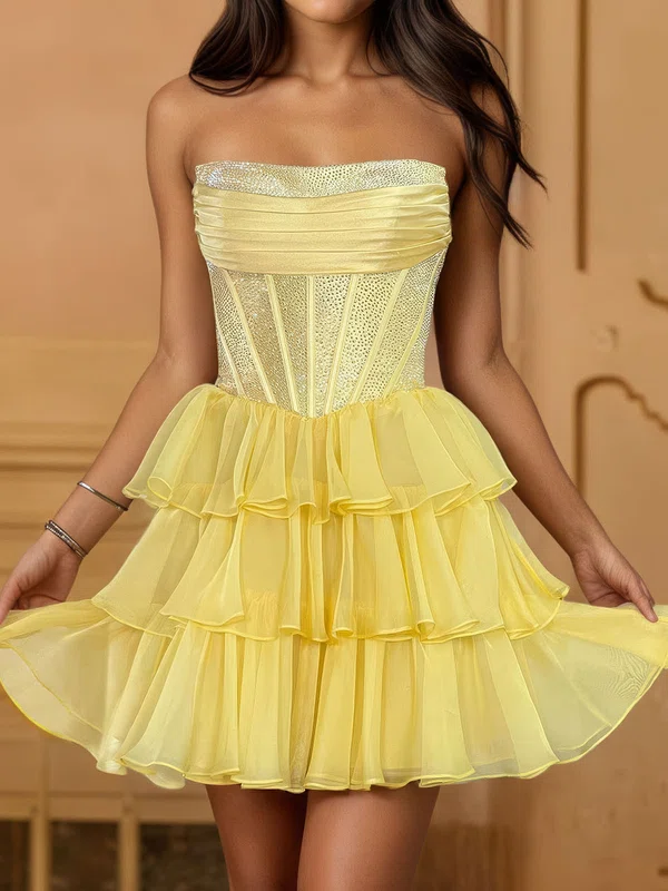 Sparkly A-line Strapless Tiered Beaded Homecoming Dresses #Milly02054805