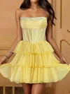 Sparkly A-line Strapless Chiffon Tiered Beaded Homecoming Dresses #Milly02054805