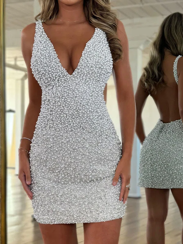 Backless Bodycon V-neck Beaded Homecoming Dresses #Milly02054815