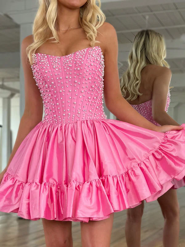 Corset Skater Taffeta Strapless Ruffle Homecoming Dresses #Milly02054822