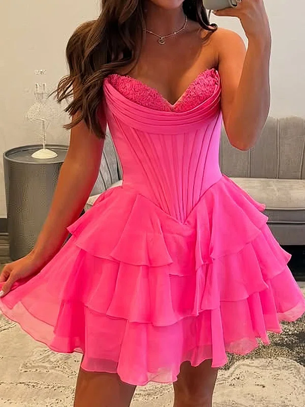 Corset Strapless A-line Chiffon Tiered Homecoming Dresses #Milly02054835