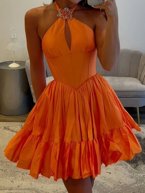 Halter Skater Taffeta Homecoming Dresses #Milly02054836