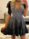 Sparkly A-line V-neck Satin Beaded Homecoming Dresses #Milly02054857