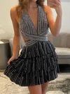 Sparkly A-line V-neck Tiered Beaded Homecoming Dresses #Milly02054867