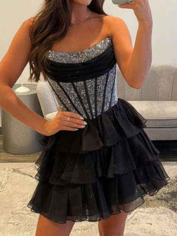 Sparkly A-line Straight Tiered Beaded Homecoming Dresses #Milly02054868