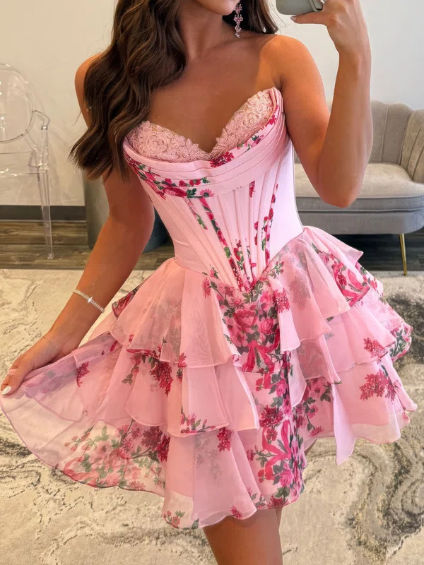Corset A-line Sweetheart Chiffon Tiered Floral Homecoming Dresses #Milly02054871