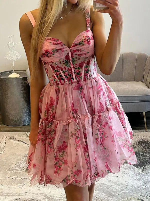 Pink Red Floral Corset Princess Sweetheart Ruched Homecoming Dresses #Milly02054874
