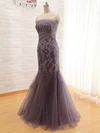 Elegant Trumpet/Mermaid Tulle Appliques Lace Sweep Train Strapless Prom Dresses #02017794
