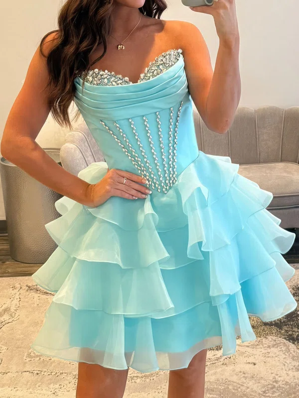 Corset Skater Sweetheart Satin Organza Tiered Homecoming Dresses #Milly02054878