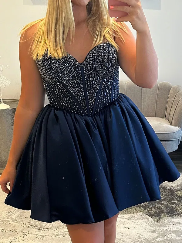 Plus Size Strapless Skater Satin Beaded Homecoming Dresses #Milly02054881
