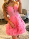 Corset Skater V-neck Glitter Tulle Tiered Homecoming Dresses #Milly02054890