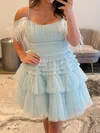 Scoop Neck Skater Glitter Tulle Tiered Homecoming Dresses #Milly02054917