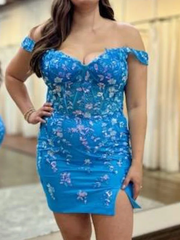 Plus Size Off-the-shoulder Bodycon Lace Homecoming Dresses #Milly02054952
