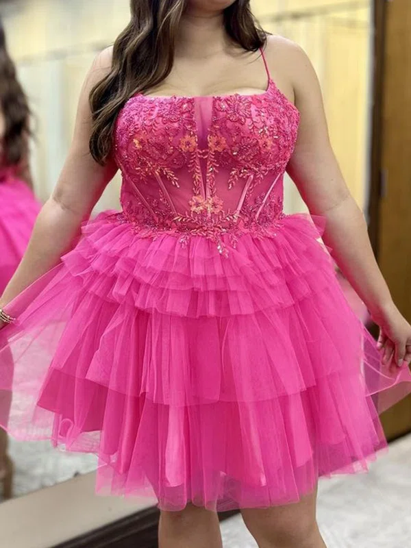 Plus Size Square Neck Skater Tulle Tiered Homecoming Dresses #Milly02054953