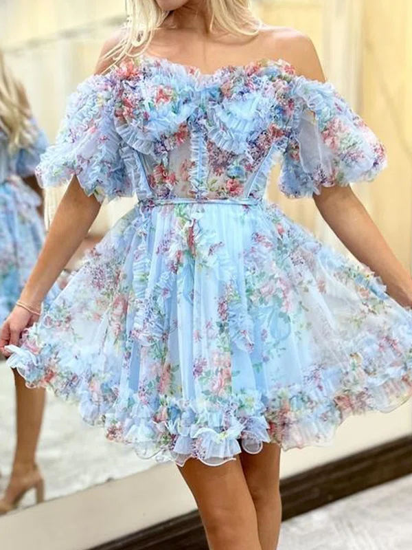 Off-the-shoulder Skater Tulle  Floral Homecoming Dresses #Milly02054956