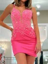Tight Backless V-neck Satin Appliques Homecoming Dresses #Milly02054995