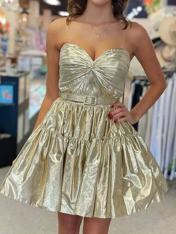 A-line Metallic Strapless Homecoming Dresses #Milly02055005