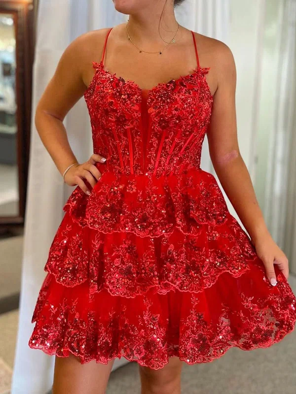 Sparkly Corset V-neck Tulle Tiered Skater Homecoming Dresses #Milly02055016