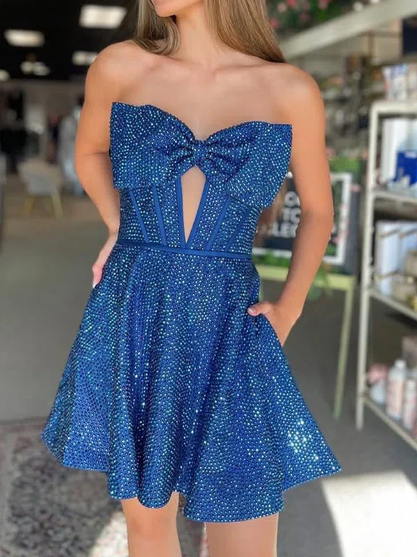 Sparkly Corset A-line Satin Strapless Beaded Homecoming Dresses #Milly02055017