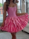 Corset Skater Taffeta Strapless Ruffle Homecoming Dresses with Bow #Milly02055024