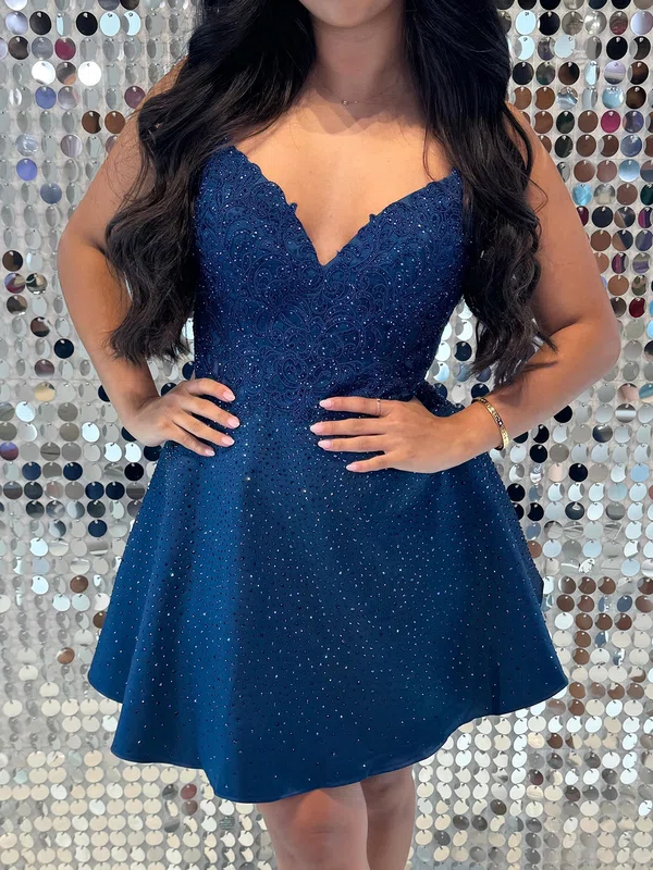 Corset A-line V-neck Satin Appliques Homecoming Dresses #Milly02055059