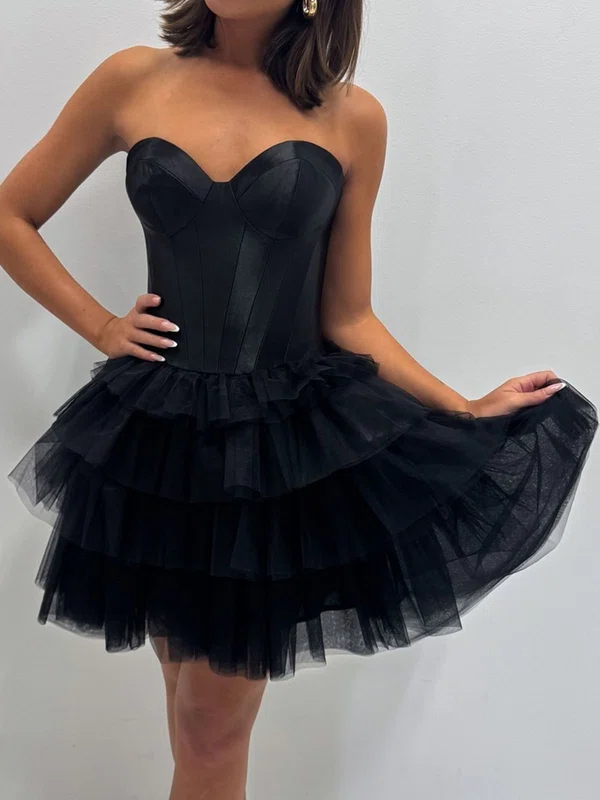 Strapless Skater Satin Tulle Tiered Homecoming Dresses #Milly02055067