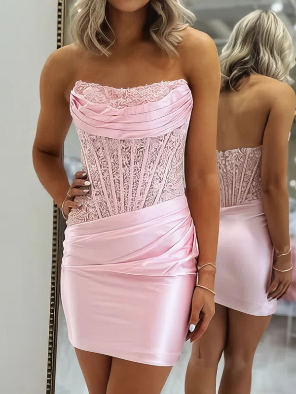 Corset Strapless Satin Appliques Bodycon Homecoming Dresses #Milly02055071