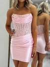 Corset Strapless Satin Appliques Bodycon Homecoming Dresses #Milly02055071