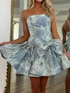 Strapless Satin Floral Print Skater Homecoming Dresses With Bow #Milly02055075