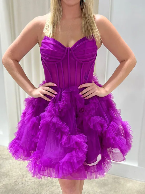 Corset V-neck Tulle Ruffle Skater Homecoming Dresses #Milly02055079