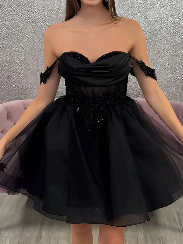 Elegant Off-the-shoulder Glitter Tulle Skater Homecoming Dresses #Milly02055106