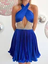 A-line Halter Beaded Pleated Homecoming Dresses #Milly02055107