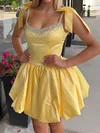 Cute A-line Square Neck Satin Beaded Homecoming Dresses #Milly02055108