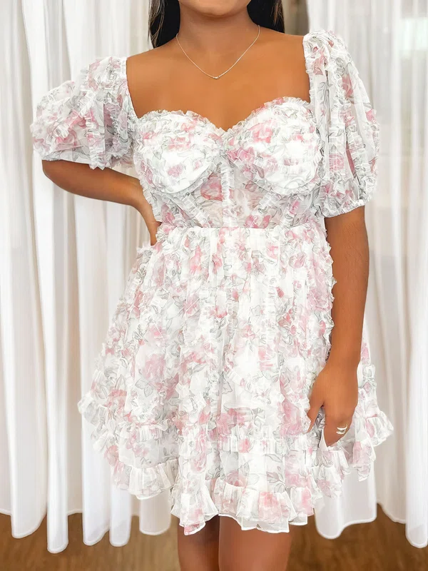 A-line Sweetheart Ruffle Short Sleeves Homecoming Dresses #Milly02055112