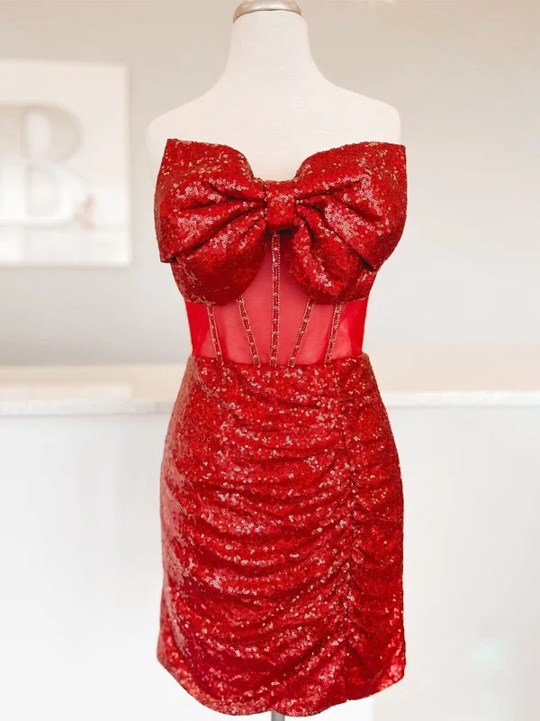 Sparkly Corset Strapless Sequin Bow Bodycon Homecoming Dresses #Milly02055117