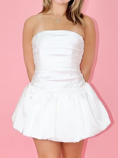Basic A-line Strapless Satin Ruched Homecoming Dresses #Milly02055123