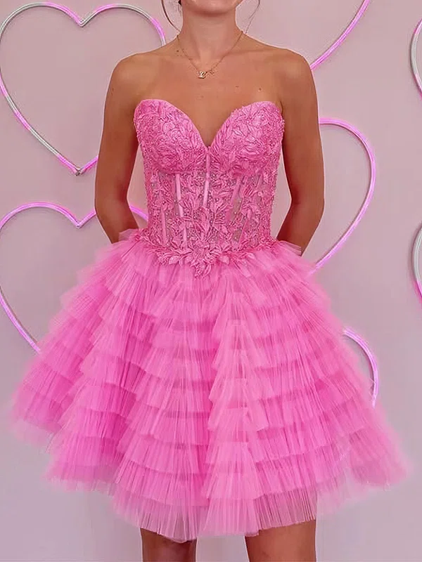 Corset Sweetheart Tulle Lace Skater Tiered Homecoming Dresses #Milly02055126