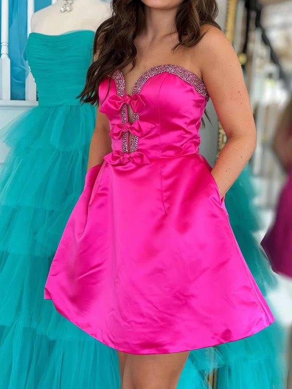 Cute A-line Strapless Satin Beaded Homecoming Dresses #Milly02055133
