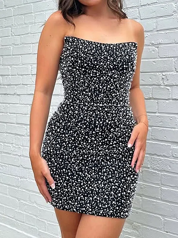 Sprkly Strapless Tight Pearl Homecoming Dresses #Milly02055134