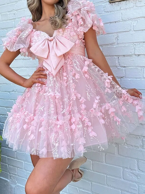 A-line Sweetheart Tulle Short Sleeves Homecoming Dresses #Milly02055136