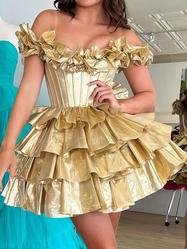 Corset Off-the-shoulder Metallic Skater Tiered Homecoming Dresses #Milly02055137