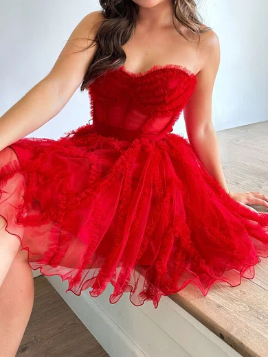 Puffy A-line Strapless Tulle Ruffle Homecoming Dresses #Milly02055138