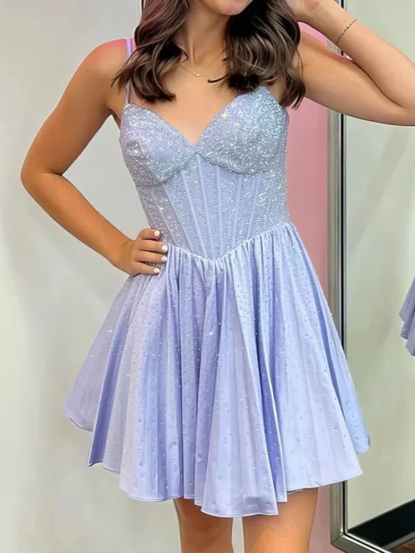 Corset A-line V-neck Satin Beaded Homecoming Dresses #Milly02055162